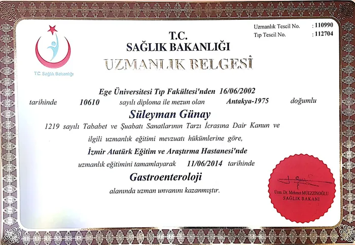 Gastroenteroloji uzmanlık belgesi